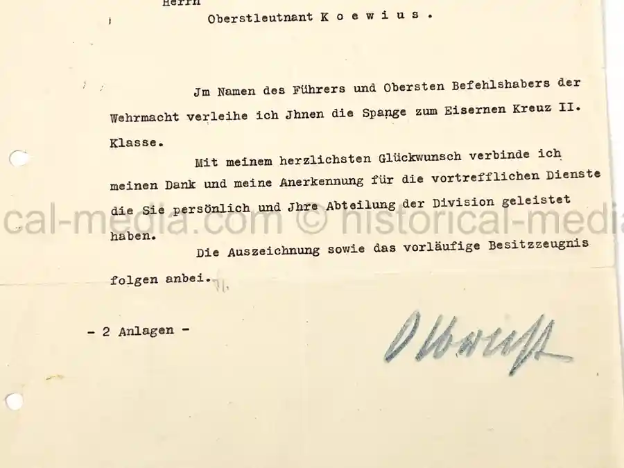 ORIGINAL WARTIME SIGNATURE & DOCUMENTS - FRIEDRICH OLBRICHT - JULY 20 PLOT CONSPIRATOR