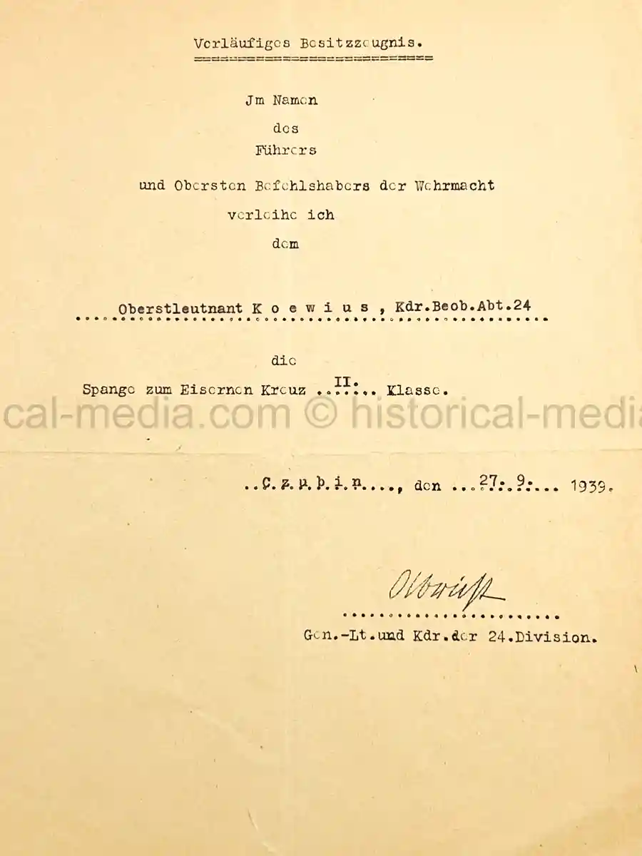 ORIGINAL WARTIME SIGNATURE & DOCUMENTS - FRIEDRICH OLBRICHT - JULY 20 PLOT CONSPIRATOR