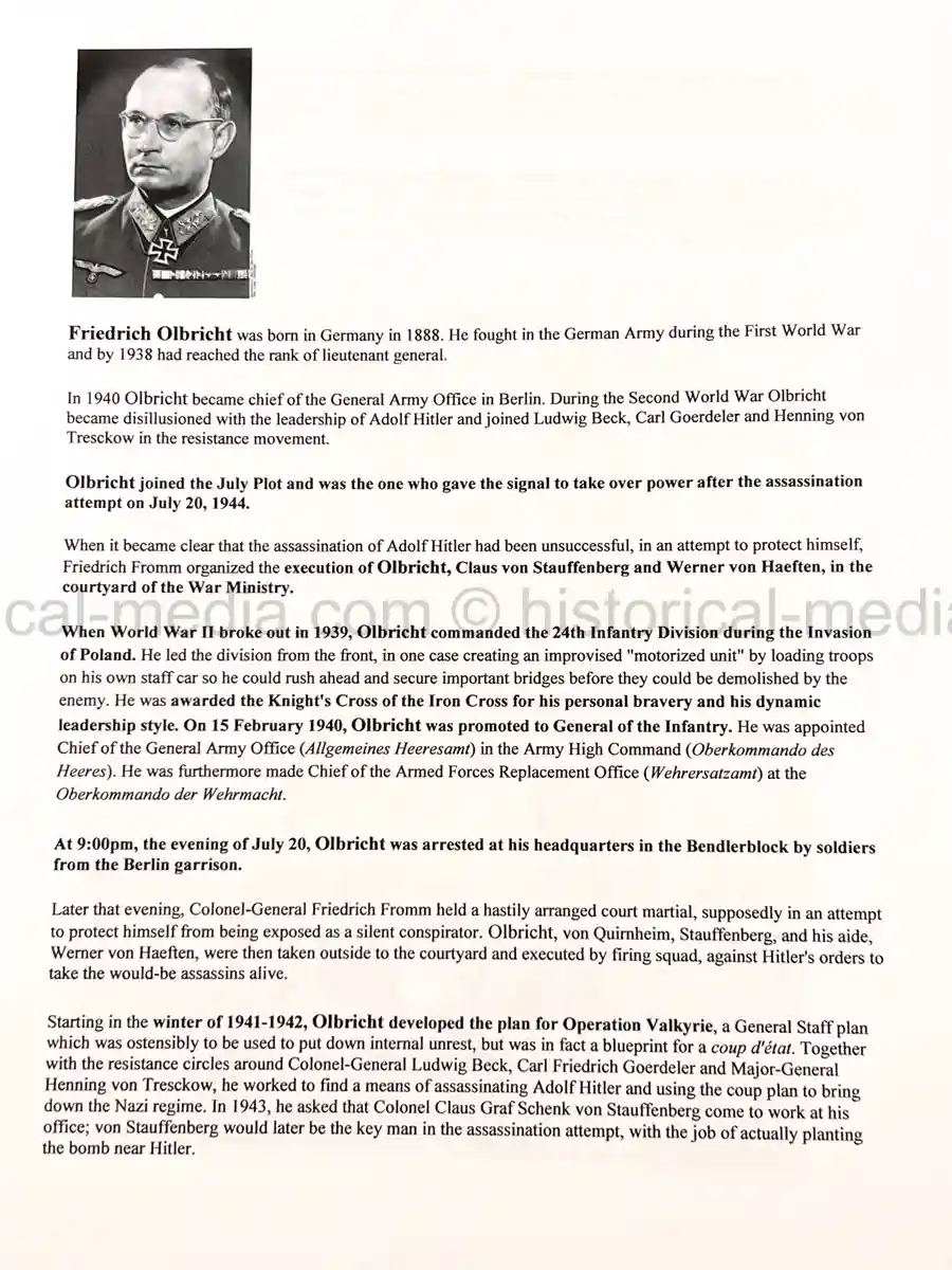 ORIGINAL WARTIME SIGNATURE & DOCUMENTS - FRIEDRICH OLBRICHT - JULY 20 PLOT CONSPIRATOR