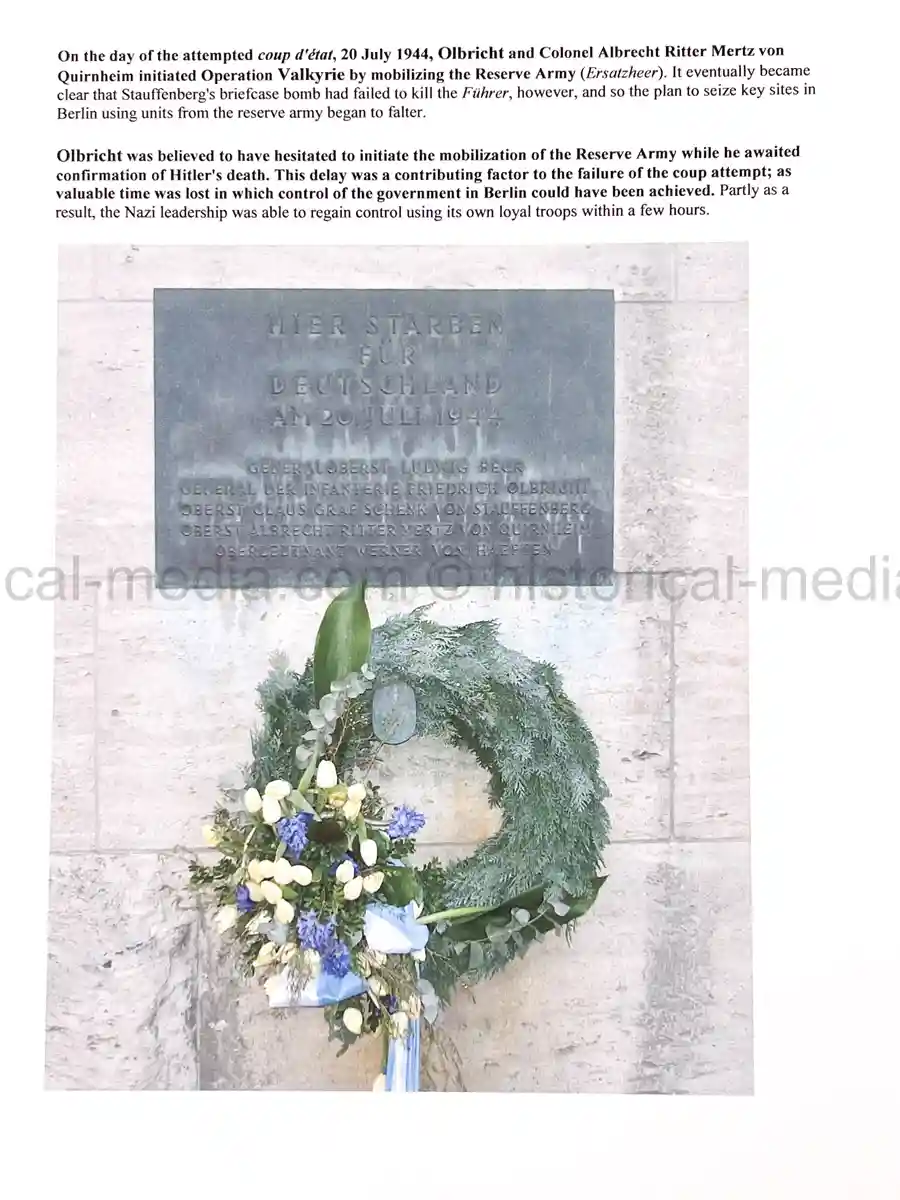 ORIGINAL WARTIME SIGNATURE & DOCUMENTS - FRIEDRICH OLBRICHT - JULY 20 PLOT CONSPIRATOR ORIGINAL WARTIME SIGNATURE & DOCUMENTS - FRIEDRICH OLBRICHT - JULY 20 PLOT CONSPIRATOR