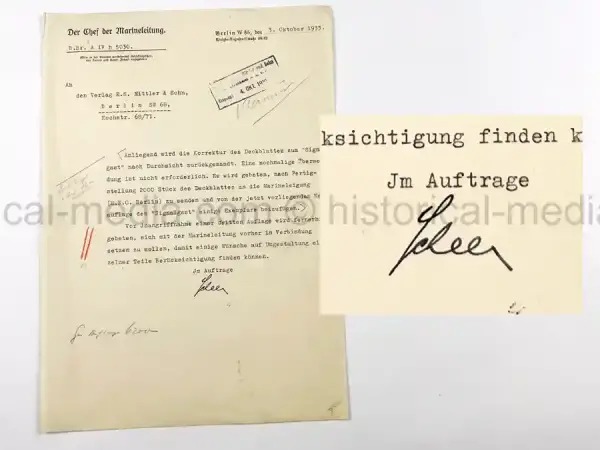 ORIGINAL 1933 SIGNATURE – KONTERADMIRAL WERNER SCHEER RARE ORIGINAL WARTIME SIGNATURE & DOCUMENTS - FRIEDRICH OLBRICHT - JULY 20 PLOT CONSPIRATOR (Copy)