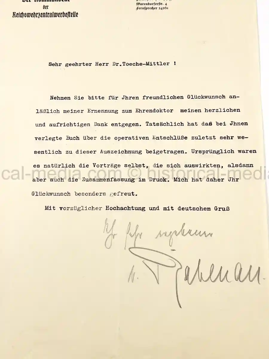 ORIGINAL 1935 SIGNATURE - GENERAL FRIEDRICH VON RABENAU - JULY 20 PLOT