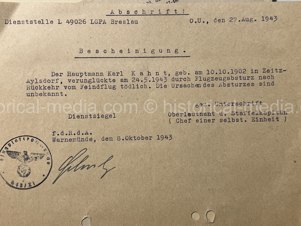 LUFTWAFFE + KRIEGSMARINE NACHTJÄGER DOCUMENT GROUPING - 10. (NACHTJAGD)/ZERSTÖRERGESCHWADER 1. - AFRIKA SERVICE! NICE!