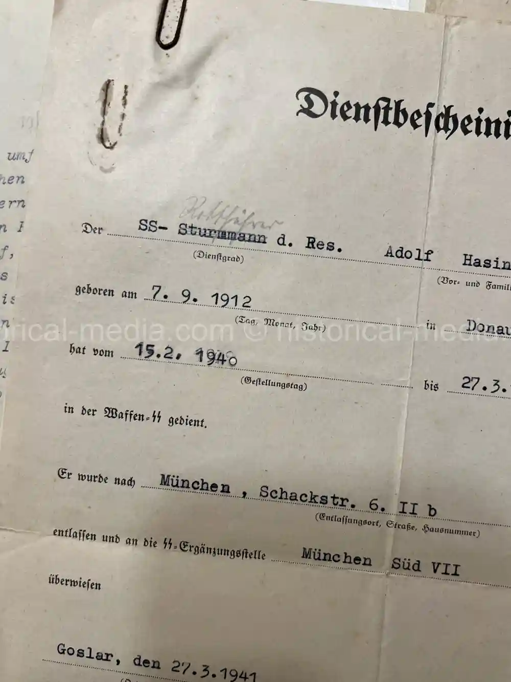 WAFFEN-SS DOCUMENT GROUPING - SS DIVISION TOTENKOPF & NORD + REICHSAMTSLEITER