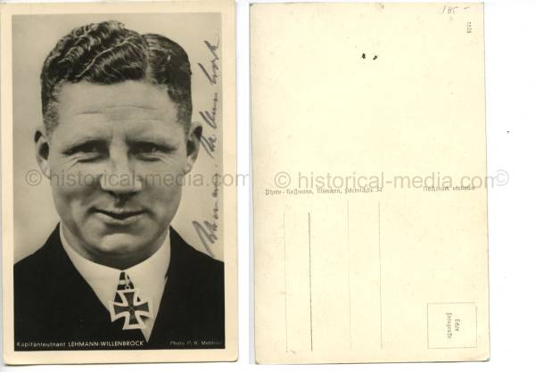 WARTIME KNIGHTS CROSS PORTRAIT PHOTO & SIGNATURE – HEINRICH LEHMANN-WILLENBROCK – U-96 U-BOAT COMMANDER
