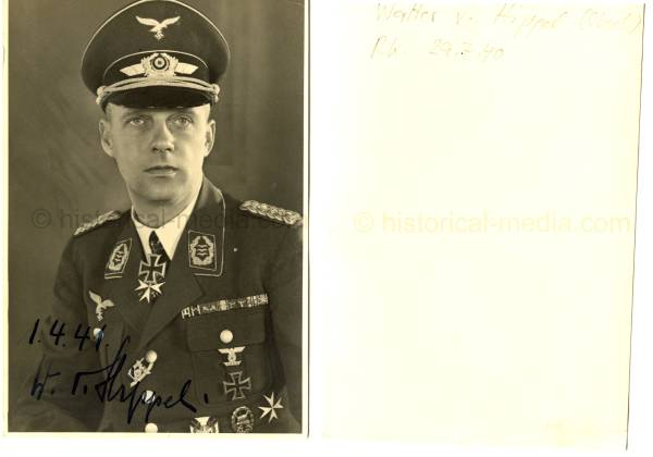 WARTIME KNIGHTS CROSS PORTRAIT PHOTO & SIGNATURE – WALTER VON HIPPEL – LUFTWAFFE FLAK GENERAL