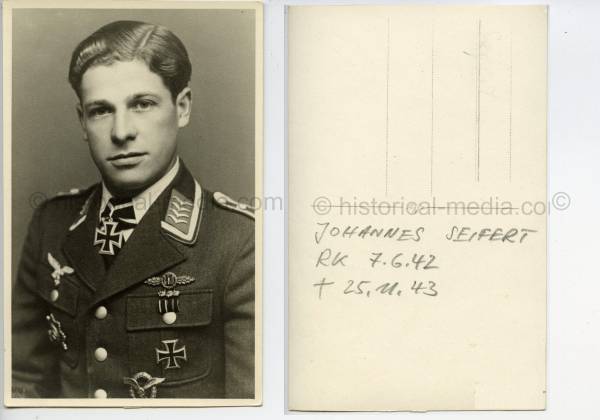 WARTIME KNIGHTS CROSS PORTRAIT PHOTO – JOHANNES “HANNES” SEIFERT – JAGDGESCHWADER 26 FIGHTER ACE
