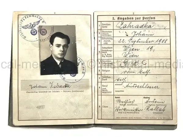 WEHRPASS – JOHANN ZAHRADKA – AOK 12 -  POLAND, FRANCE, BALKAN CAMPAIGNS