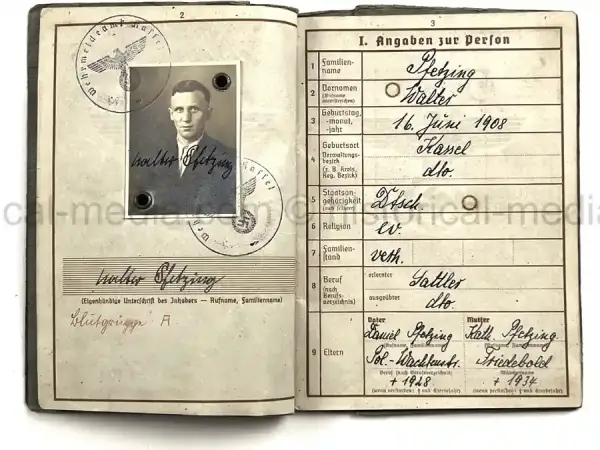 WEHRPASS – WALTER PFETZING – 29. INFANTERIE-DIVISION “FALKE” / 4. KAVALLERIE-DIVISION – POLAND, FRANCE & LATE-WAR EASTERN FRONT SERVICE