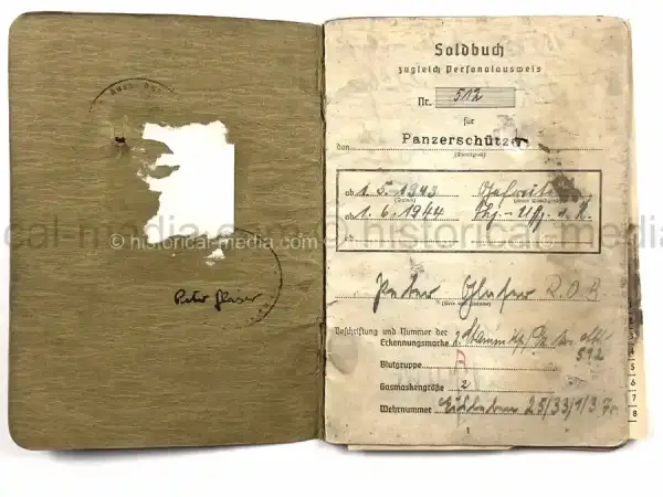 PANZER SOLDUCH – PETER GLASER – PANZERSCHÜTZE – PANZER-ABTEILUNG 116 / PZ.GREN.RGT. 59 – 20. PANZER-DIVISION – EASTERN FRONT – EK2 & SILVER PANZER ASSAULT BADGE – CLOSE COMBAT ENTRIES