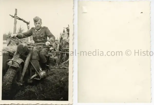 WWII PHOTO OF GERMAN SOLDIER ON MOTORCYCLE IN MUD IN RUSSIA IMG 1514.webp